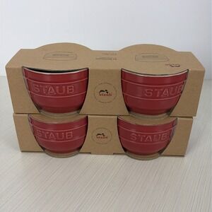 New Staub Ceramic 3.5" Ramekin Bowls Set Of 4 NIB Cherry Red